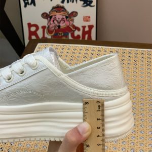 Women's Genuine Leather Two-Way Slip-On Board Shoes - Spring 2025 Casual Thick-Soled Fashion Sneakers in White