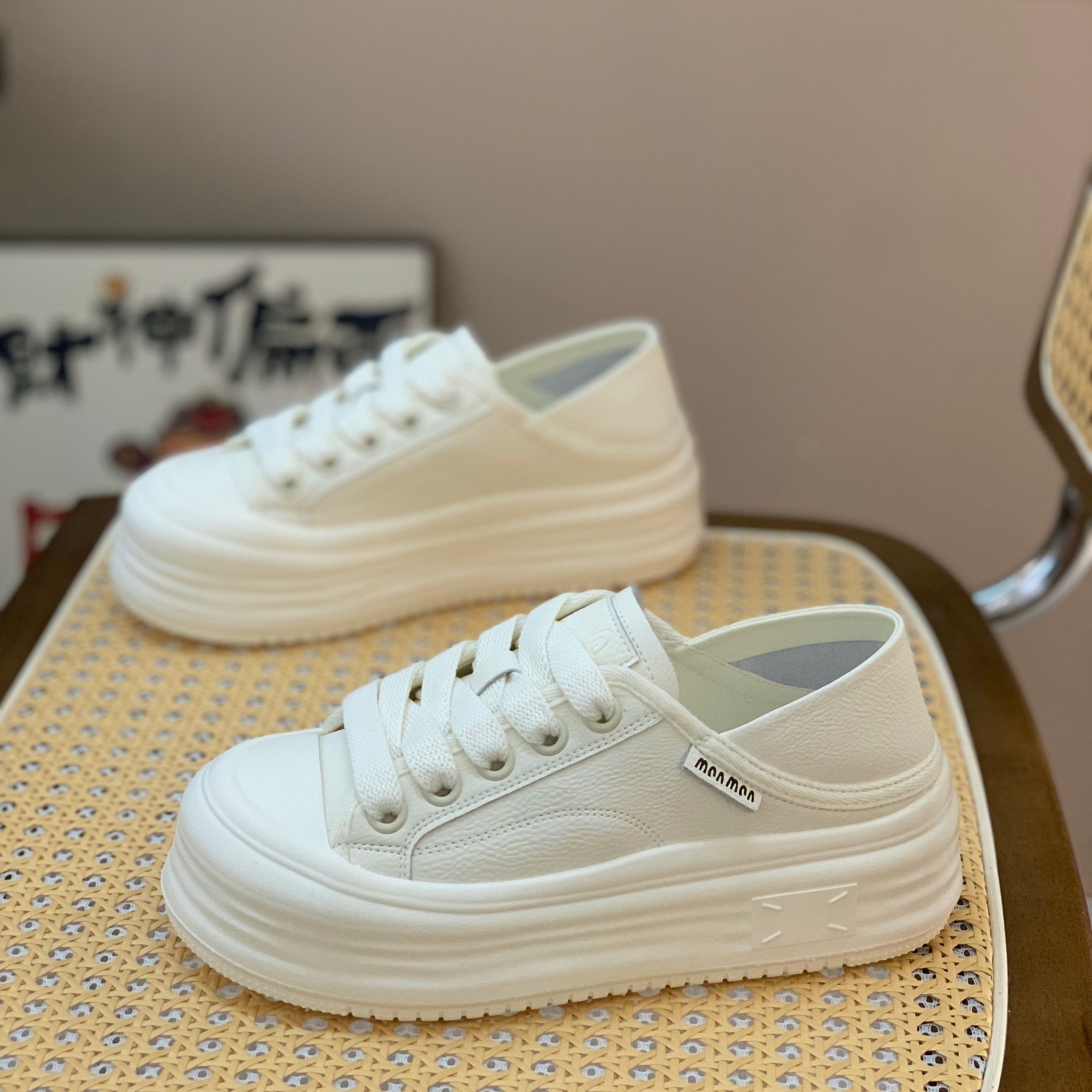 Women's Genuine Leather Two-Way Slip-On Board Shoes - Spring 2025 Casual Thick-Soled Fashion Sneakers in White