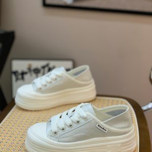 Women's Genuine Leather Two-Way Slip-On Board Shoes - Spring 2025 Casual Thick-Soled Fashion Sneakers in White