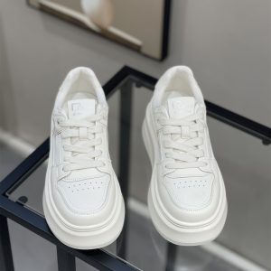 Women’s Genuine Leather White Sneakers - Summer 2025 Breathable Hollow Mesh Casual Platform Shoes, Height-Increasing 6cm for Petite Style