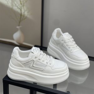 Women’s Genuine Leather White Sneakers - Summer 2025 Breathable Hollow Mesh Casual Platform Shoes, Height-Increasing 6cm for Petite Style