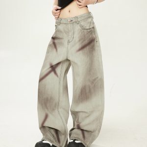 Women's Gradient Tie-Dye Wide-Leg Jeans - Heavy-Duty Straight-Leg Pants for 2025 Trend, Small Crowd Style