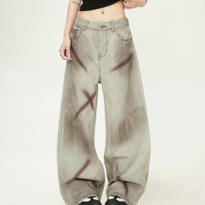 Women's Gradient Tie-Dye Wide-Leg Jeans - Heavy-Duty Straight-Leg Pants for 2025 Trend, Small Crowd Style