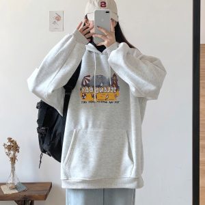 Women's Gray Hoodie, Thin Korean Style Spring Autumn Jacket, Loose BF Trendy Fashion Top for Casual Wear