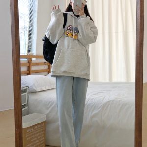 Women's Gray Hoodie, Thin Korean Style Spring Autumn Jacket, Loose BF Trendy Fashion Top for Casual Wear
