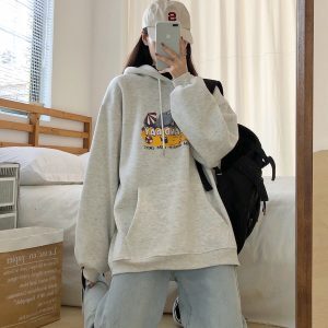 Women's Gray Hoodie, Thin Korean Style Spring Autumn Jacket, Loose BF Trendy Fashion Top for Casual Wear