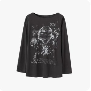 Women's Gray Printed Long-Sleeve Jazz Dance Top - Trendy Loose Fit Cardigan in Lazy Style, Perfect for Y2K and Niche Fashion