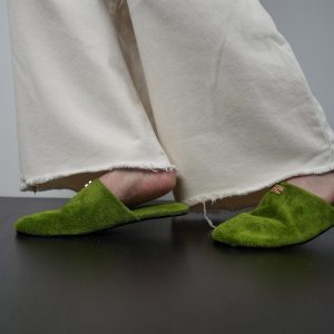 Women’s Green Open-Toe Slippers - Casual Flat Genuine Leather Half-Sandals for Summer Vacation Fashion