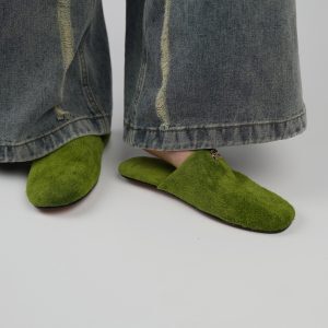 Women’s Green Open-Toe Slippers - Casual Flat Genuine Leather Half-Sandals for Summer Vacation Fashion