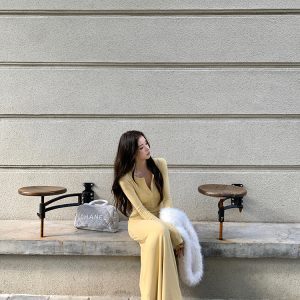 Women's High-End Long Sleeve Waist-Defining Slimming Dress - Autumn Winter Fashion, Elegant Long Skirt