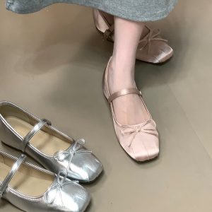 Women's High-Heeled Bow Shoes, 2025 Style, Square Toe, Shallow Mouth, One-Strap Loafers for Skirts - Trendy Fashion Footwear