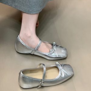 Women's High-Heeled Bow Shoes, 2025 Style, Square Toe, Shallow Mouth, One-Strap Loafers for Skirts - Trendy Fashion Footwear