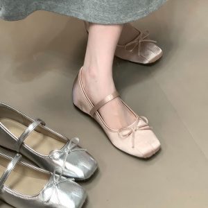 Women's High-Heeled Bow Shoes, 2025 Style, Square Toe, Shallow Mouth, One-Strap Loafers for Skirts - Trendy Fashion Footwear