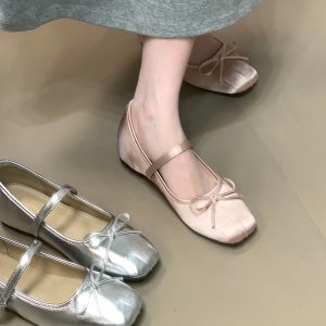 Women's High-Heeled Bow Shoes, 2025 Style, Square Toe, Shallow Mouth, One-Strap Loafers for Skirts - Trendy Fashion Footwear
