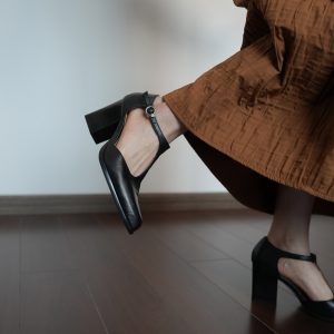 Women's Hollow Chunky Heel Sandals - One-Strap High Heels for Summer - Elegant Genuine Leather Commuter Shoes