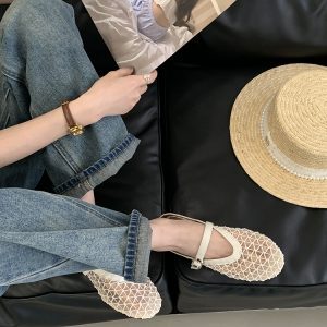 Women's Hollow Mesh Half Slippers - Summer 2025 One-Strap Round Toe Flat Breathable Fishing Net Sandals