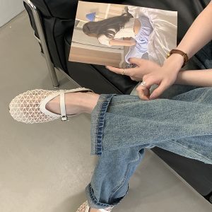 Women's Hollow Mesh Half Slippers - Summer 2025 One-Strap Round Toe Flat Breathable Fishing Net Sandals