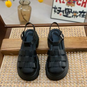 Women's Hollow Woven Roman Sandals 2025 - Breathable Thick-Soled Beach Shoes for Summer, Stylish Pig Cage Design