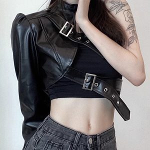 Women's Jazz Dance Performance Outfit - Black American Motorcycle Jacket Top for Group Dance Wear