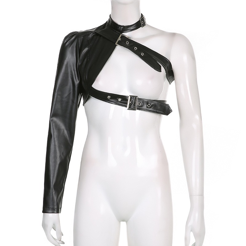 Women's Jazz Dance Performance Outfit - Black American Motorcycle Jacket Top for Group Dance Wear
