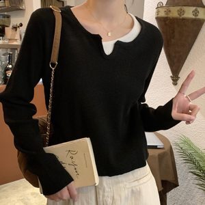 Women's K-Pop Inspired Fake Two-Piece Top, Y2K Style Knitted Layer for Jazz Dance Music Festival