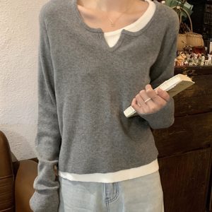 Women's K-Pop Inspired Fake Two-Piece Top, Y2K Style Knitted Layer for Jazz Dance Music Festival