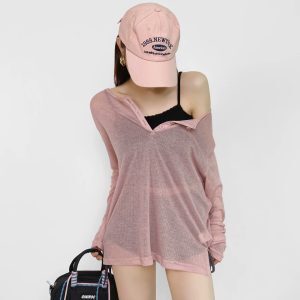 Women's K-Pop Inspired Long Sleeve Jazz Dance Top – Sweet & Spicy Summer Cover-Up, Thin Sun Protection Outfit for European & American Styles