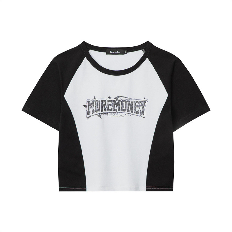 Women’s K-Pop Inspired Sweet and Spicy Jazz Dance Crop Top - American Style Letter Short Sleeve T-Shirt