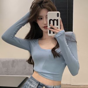 Women's K-Pop Jazz Dance Top - Fitted Short Shirt for Autumn & Winter Performance, Trendy Korean Style Outfit