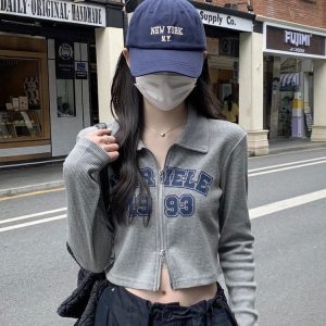Women's K-Pop Jazz Dance Top - Short Polo Collar Long Sleeve Shirt for Music Festivals & Group Performances