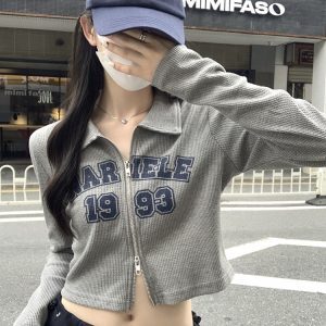 Women's K-Pop Jazz Dance Top - Short Polo Collar Long Sleeve Shirt for Music Festivals & Group Performances