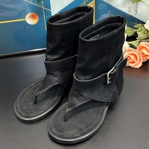 Women's Khaki Flat-Heeled Summer Short Boots - Trendy 1.5cm Thong Sandals for Versatile Summer Style