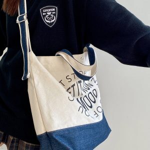 Women's Korean Style College Tote Bag - Large Capacity Casual Canvas Handheld Crossbody Bag
