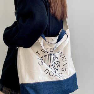 Women's Korean Style College Tote Bag - Large Capacity Casual Canvas Handheld Crossbody Bag