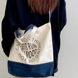 Women's Korean Style College Tote Bag - Large Capacity Casual Canvas Handheld Crossbody Bag
