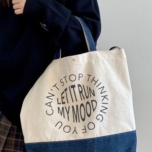 Women's Korean Style College Tote Bag - Large Capacity Casual Canvas Handheld Crossbody Bag