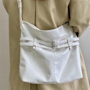 Women's Korean Style Large Capacity Oil Leather Tote Bag - Versatile Shoulder & Crossbody Design
