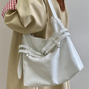 Women's Korean Style Large Capacity Oil Leather Tote Bag - Versatile Shoulder & Crossbody Design