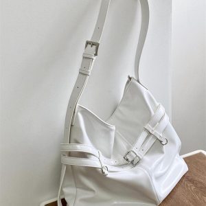 Women's Korean Style Large Capacity Oil Leather Tote Bag - Versatile Shoulder & Crossbody Design