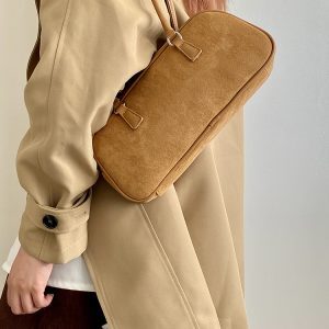 Women's Korean-Style Retro Brown Suede Shoulder Bag - High-End Spring/Summer 2025 Niche Design