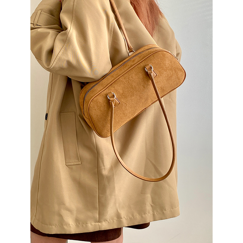 Women's Korean-Style Retro Brown Suede Shoulder Bag - High-End Spring/Summer 2025 Niche Design