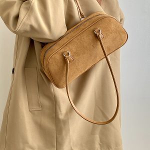 Women's Korean-Style Retro Brown Suede Shoulder Bag - High-End Spring/Summer 2025 Niche Design