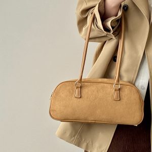 Women's Korean-Style Retro Brown Suede Shoulder Bag - High-End Spring/Summer 2025 Niche Design