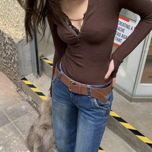 Women's Korean Style Slim Fit Reversible V-Neck Long Sleeve Zipper T-Shirt - Autumn Winter Base Layer Top
