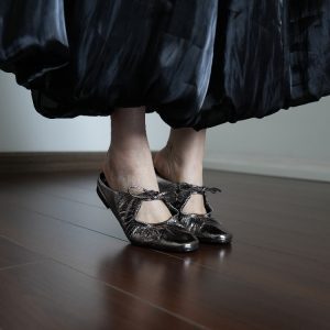 Women's Lace-Up Silver Square Toe Flat Sandals - Summer Outdoor Mules, Simple Half Slippers for Casual Style
