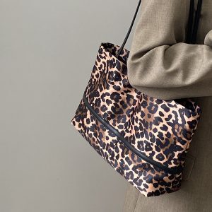 Women's Large Capacity Leopard Print Canvas Tote Bag - Spring Summer Niche Design Shoulder Handbag