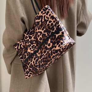 Women's Large Capacity Leopard Print Canvas Tote Bag - Spring Summer Niche Design Shoulder Handbag
