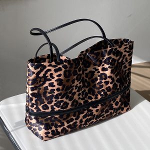 Women's Large Capacity Leopard Print Canvas Tote Bag - Spring Summer Niche Design Shoulder Handbag