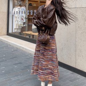 Women's Leather Jacket and Tank Top Dress Two-Piece Set, Long Skirt Outfit for Spring and Autumn 2025, Chic Casual Style