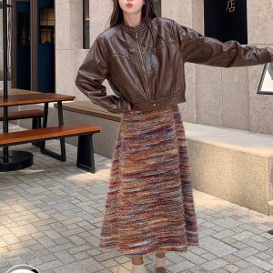 Women's Leather Jacket and Tank Top Dress Two-Piece Set, Long Skirt Outfit for Spring and Autumn 2025, Chic Casual Style